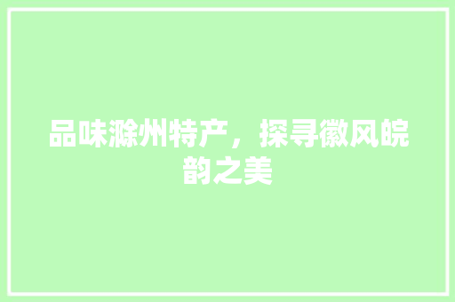 品味滁州特产，探寻徽风皖韵之美