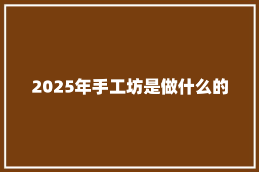 2025年手工坊是做什么的