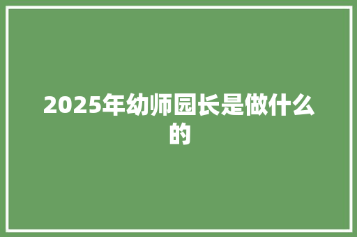 2025年幼师园长是做什么的